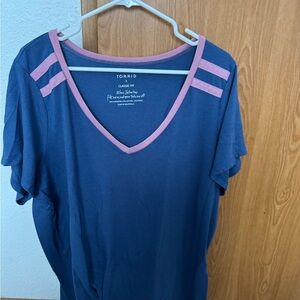 Torrid Blue V-Neck Top with Pink Trim